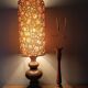 rustic wood lamp, vintage seventies lampshade with floral print