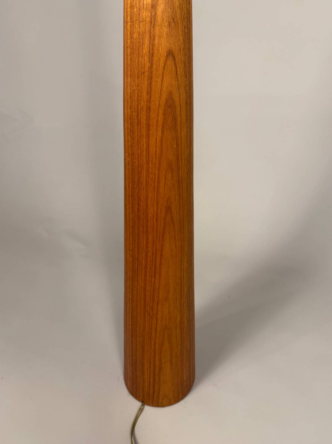 Sculptural floor lamp - exotic wood and textured shade, modern vintage style
