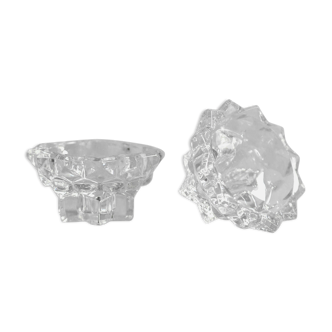 Pair of moulded glass candlesticks