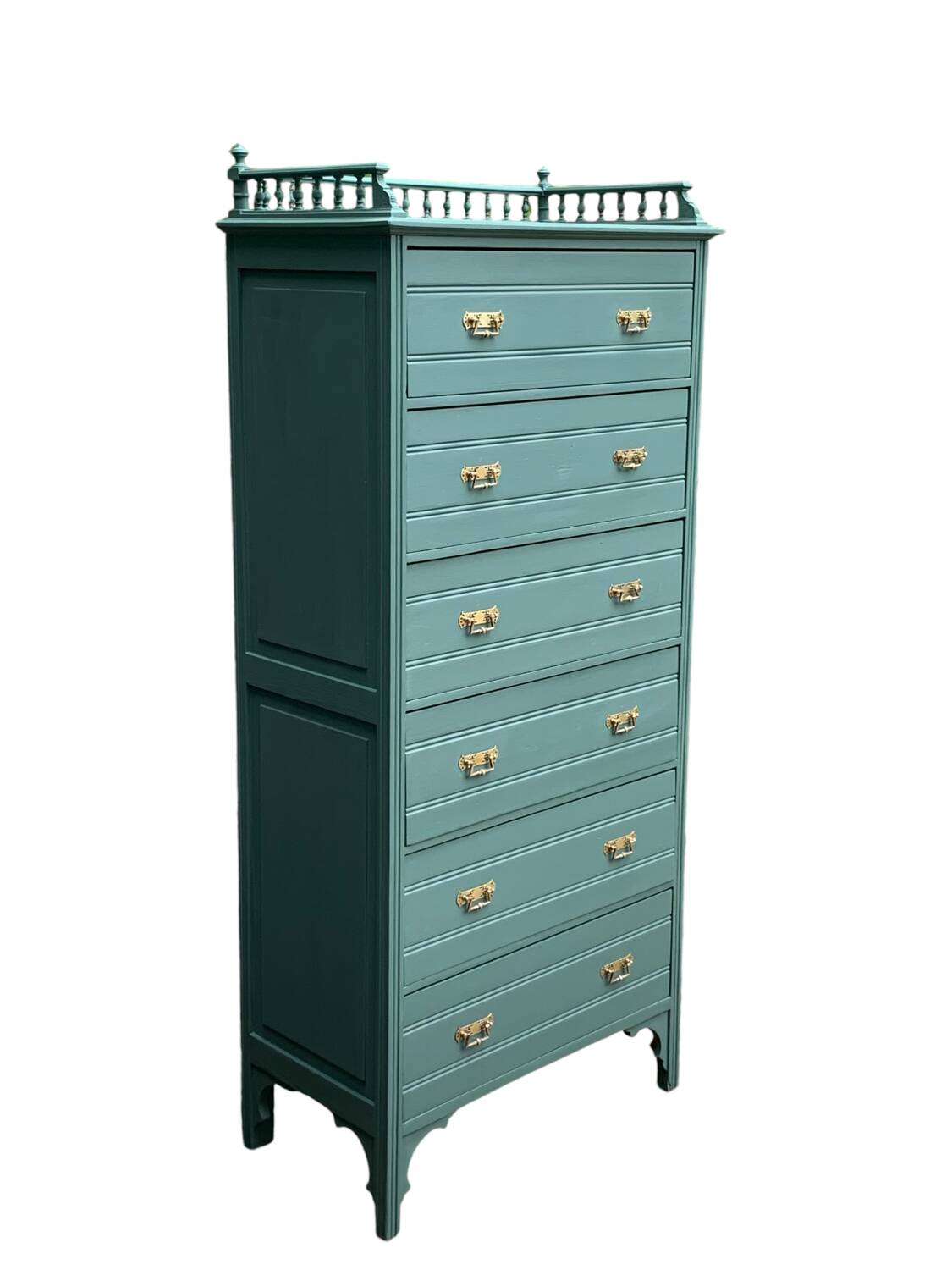 Old grey green high chest of drawers H160