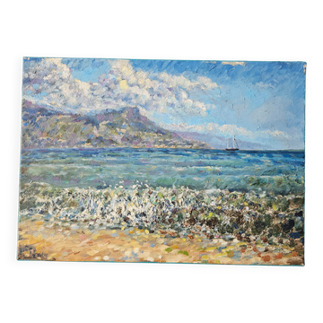 Oil painting on canvas - Seascape Cap Ferrat signed STAS Stanislav Dy
