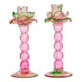 Set of two vintage Murano glass palm tree candle holders