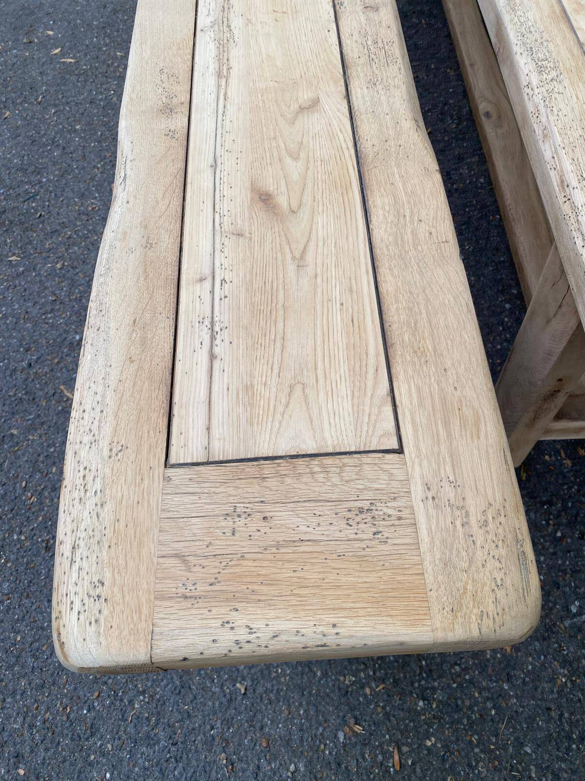 2 stripped farmhouse benches in solid oak 1950 200cm