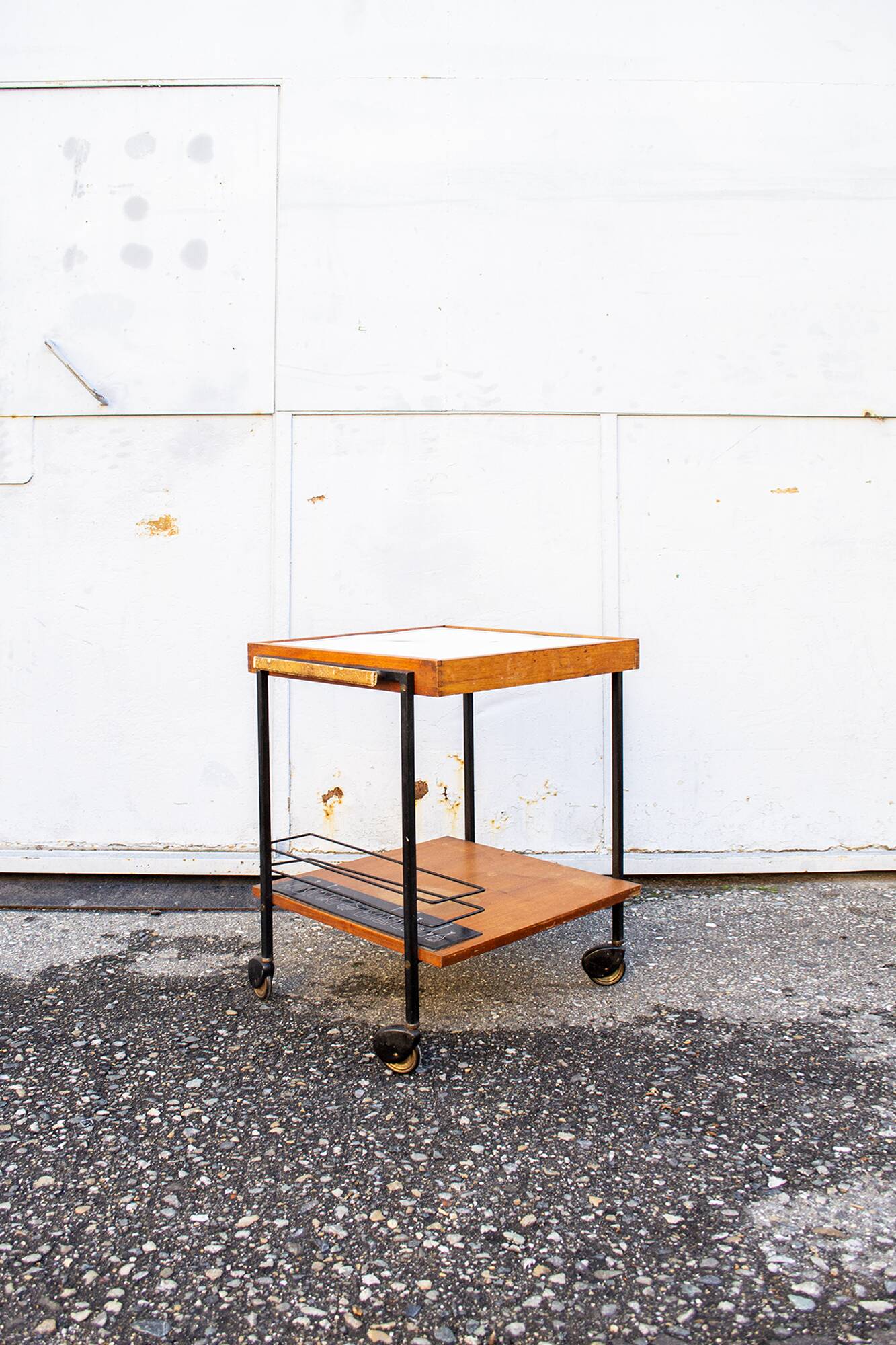 Carrello Bar in legno e metallo smaltato Italia anni '50