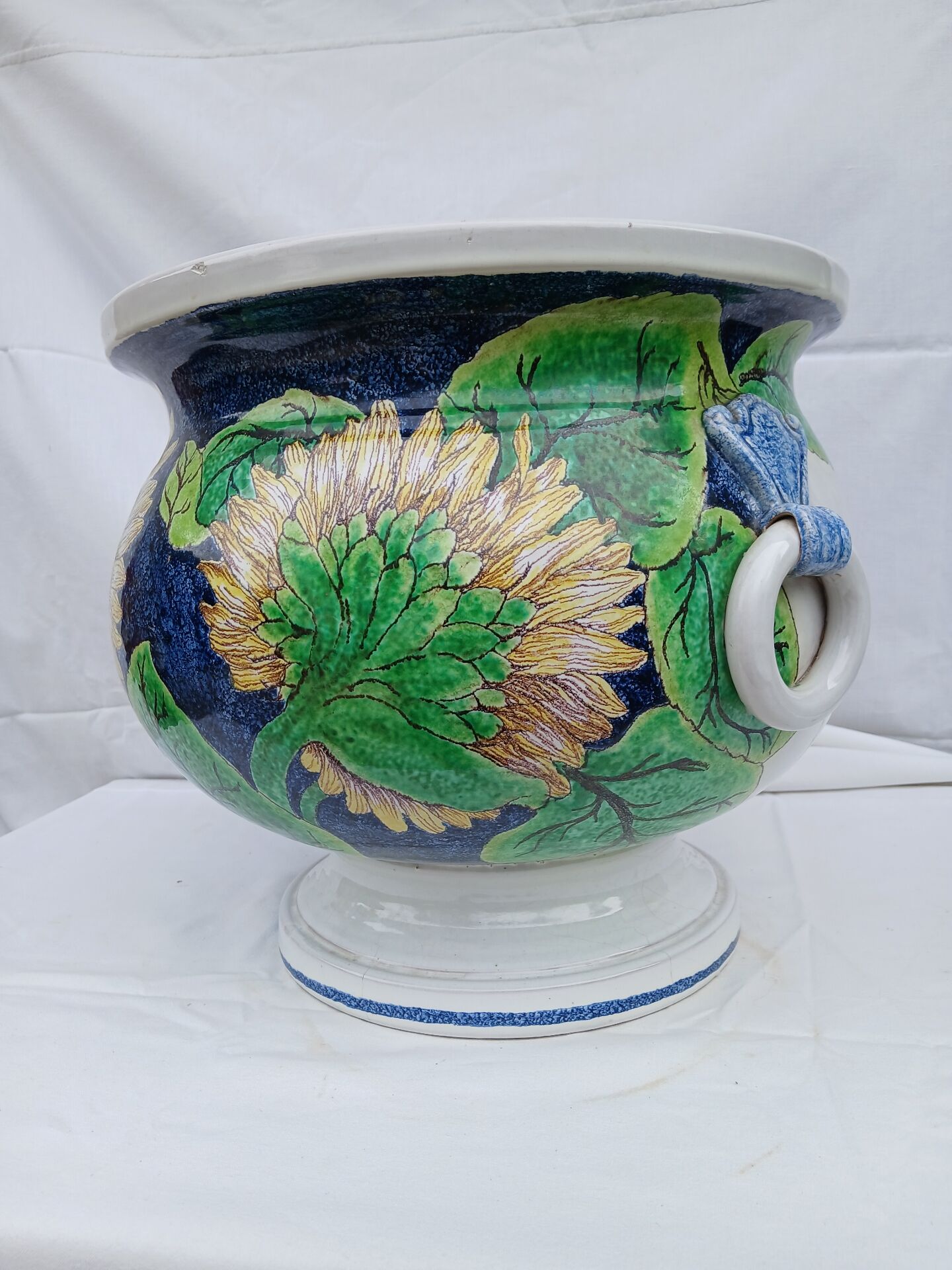 Very large painted ceramic plant pot - sunflower design