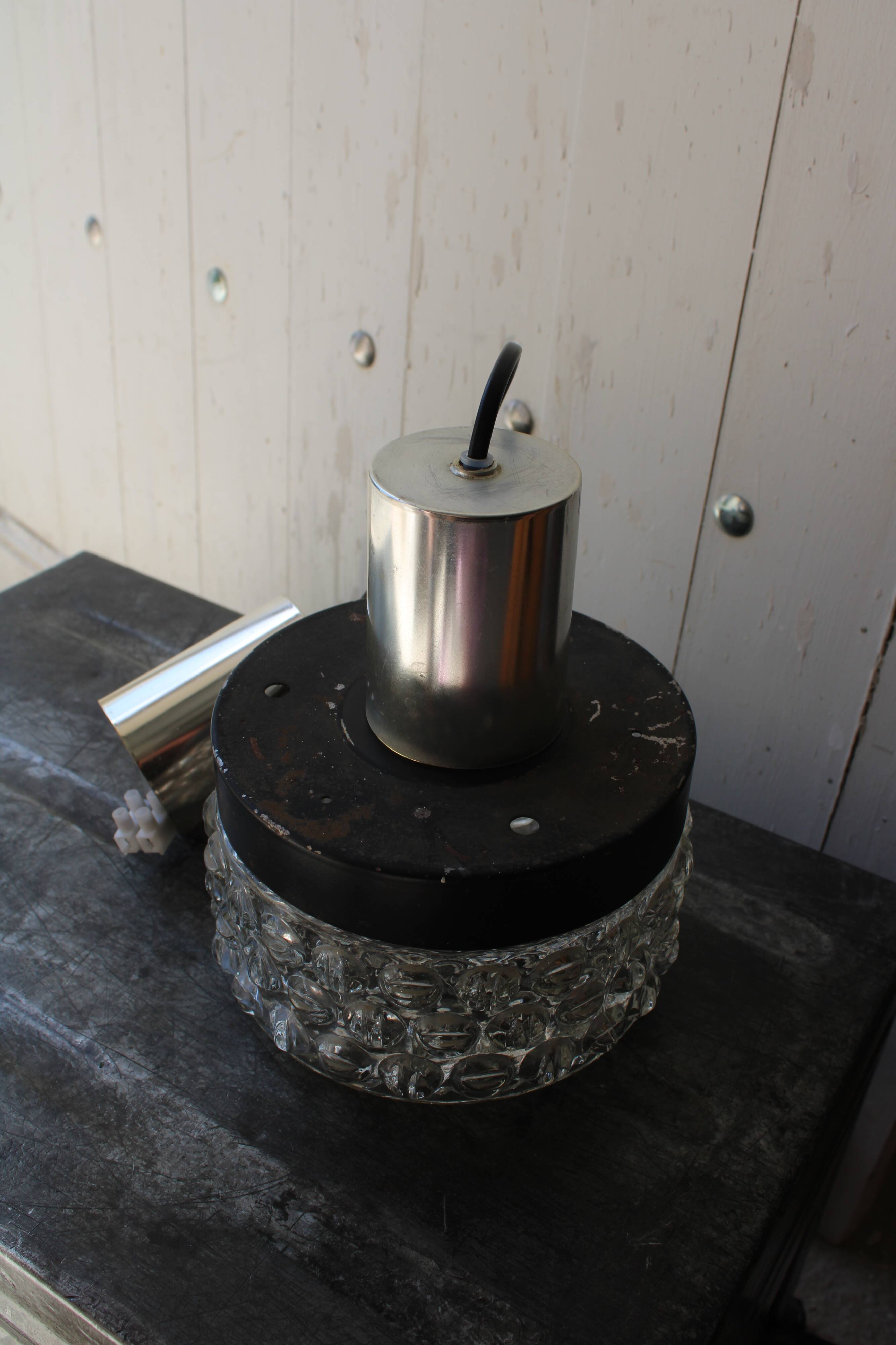 Vintage moulded glass hanging lamp