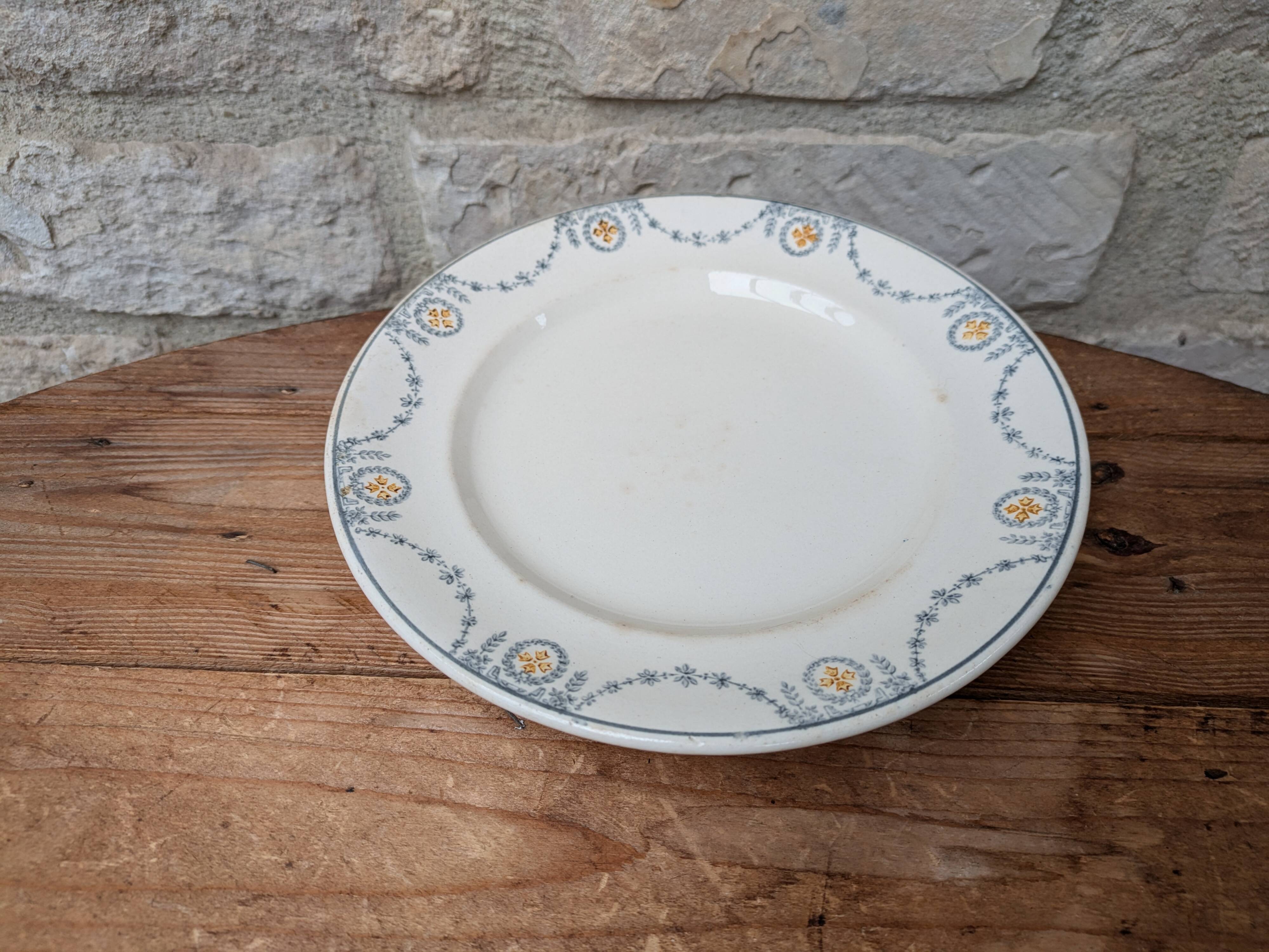 Old plate on pedestal serving dish Longwy Moselle model