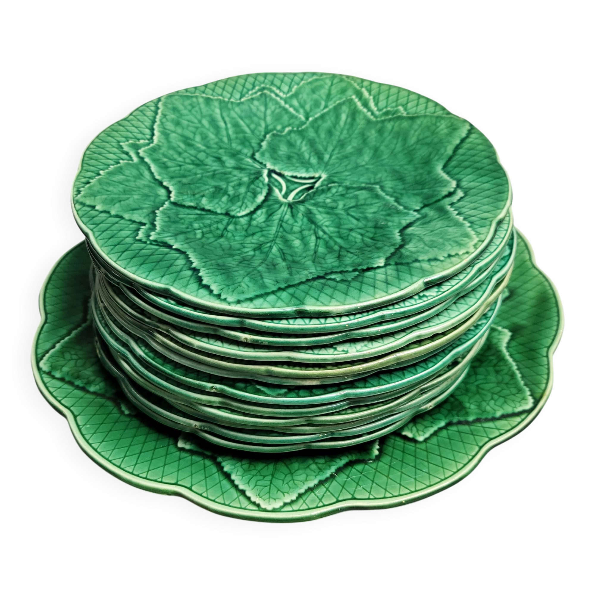 Service à dessert feuilles de vignes barbotine Gien vintage