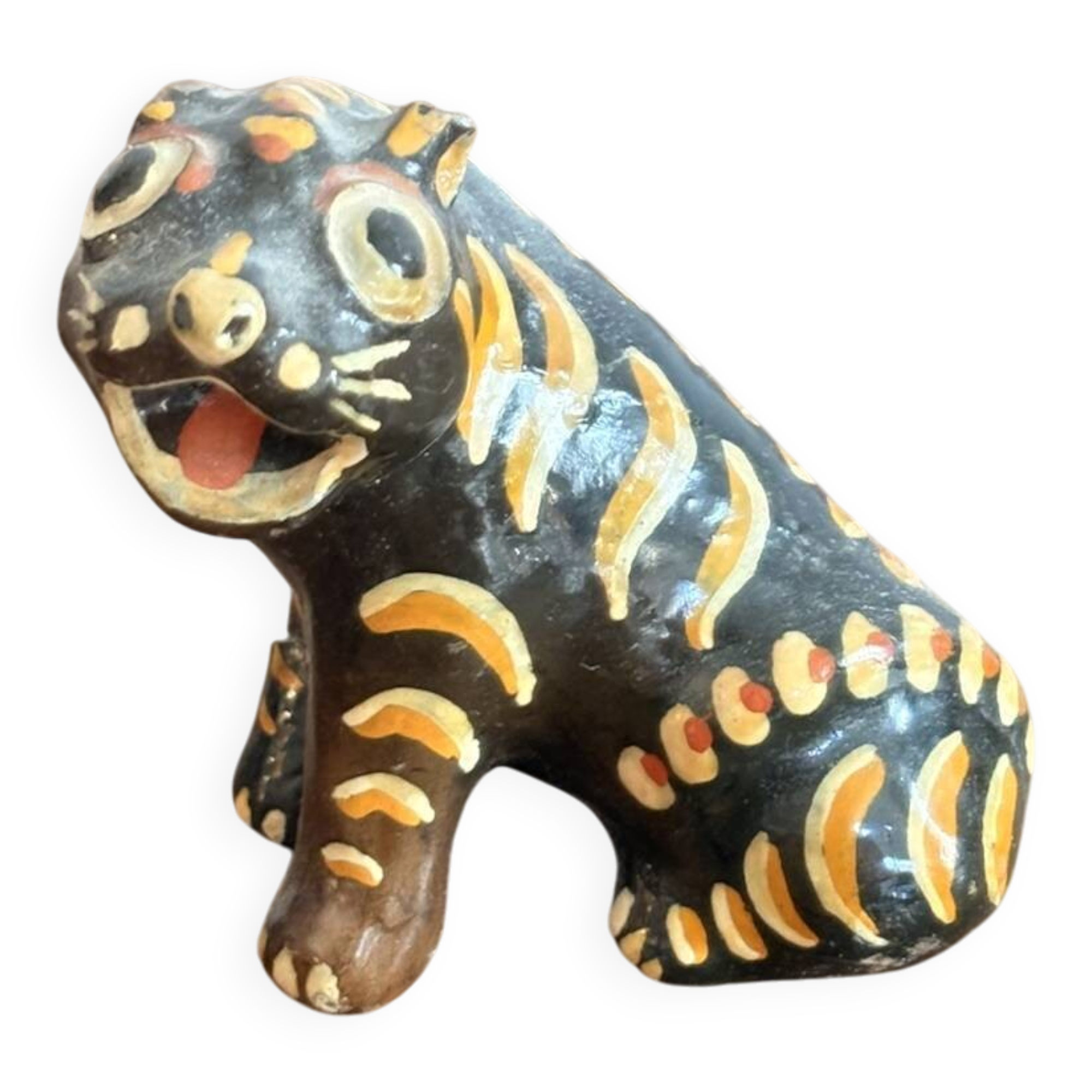 Animal Figurine Sculpture Glazed Terracotta Tiger Alebrije Mexico 1/2