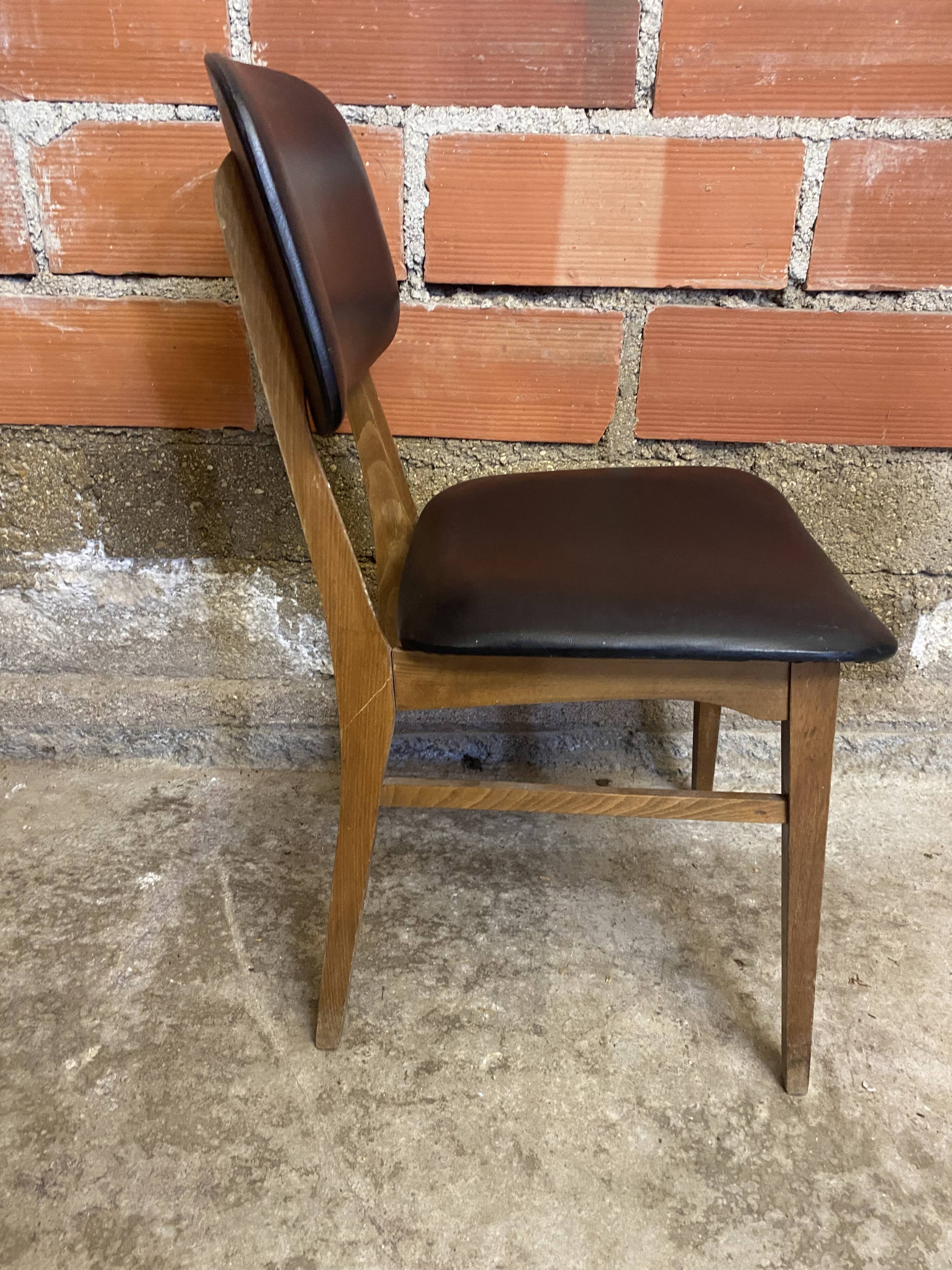 Vintage Scandinavian Chair Beech + Black Skai Seat & Back 60s