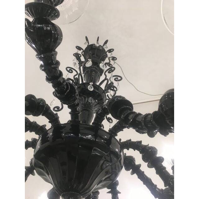 Contemporary Venetian Black Cà Rezzonico Murano Glass Chandelier With Crystals
