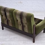 1970s, Scandinavian 2-seater sofa, green furniture velour, beech wood.