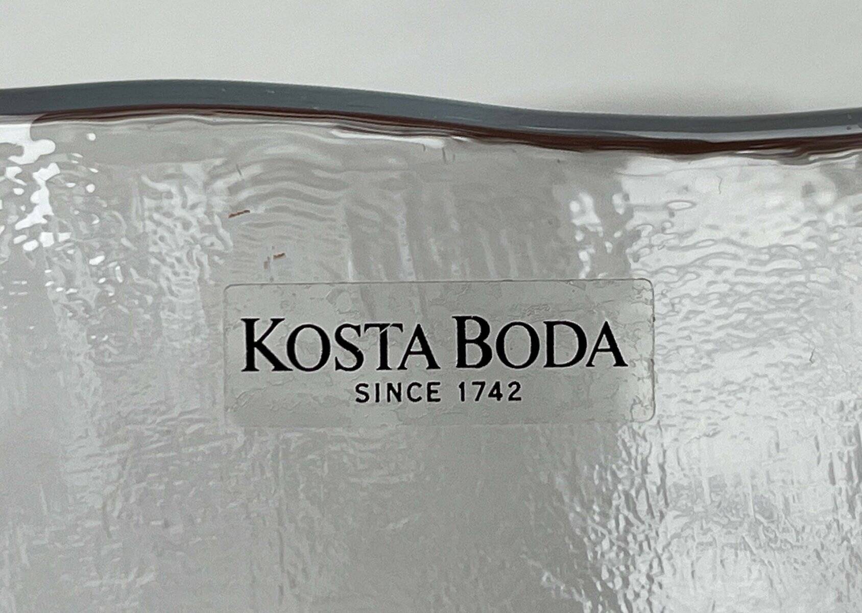 Large vintage Swedish glass bowl with floral decoration by Ann Wärff for Kosta Boda, 1970s.