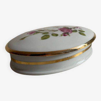 Limoges porcelain candy box with rose decor