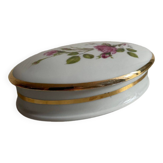 Limoges porcelain candy box with rose decor