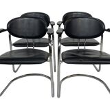 Set of four Effezeta Dining room chairs cantilever chrome 1980s made in Italy
