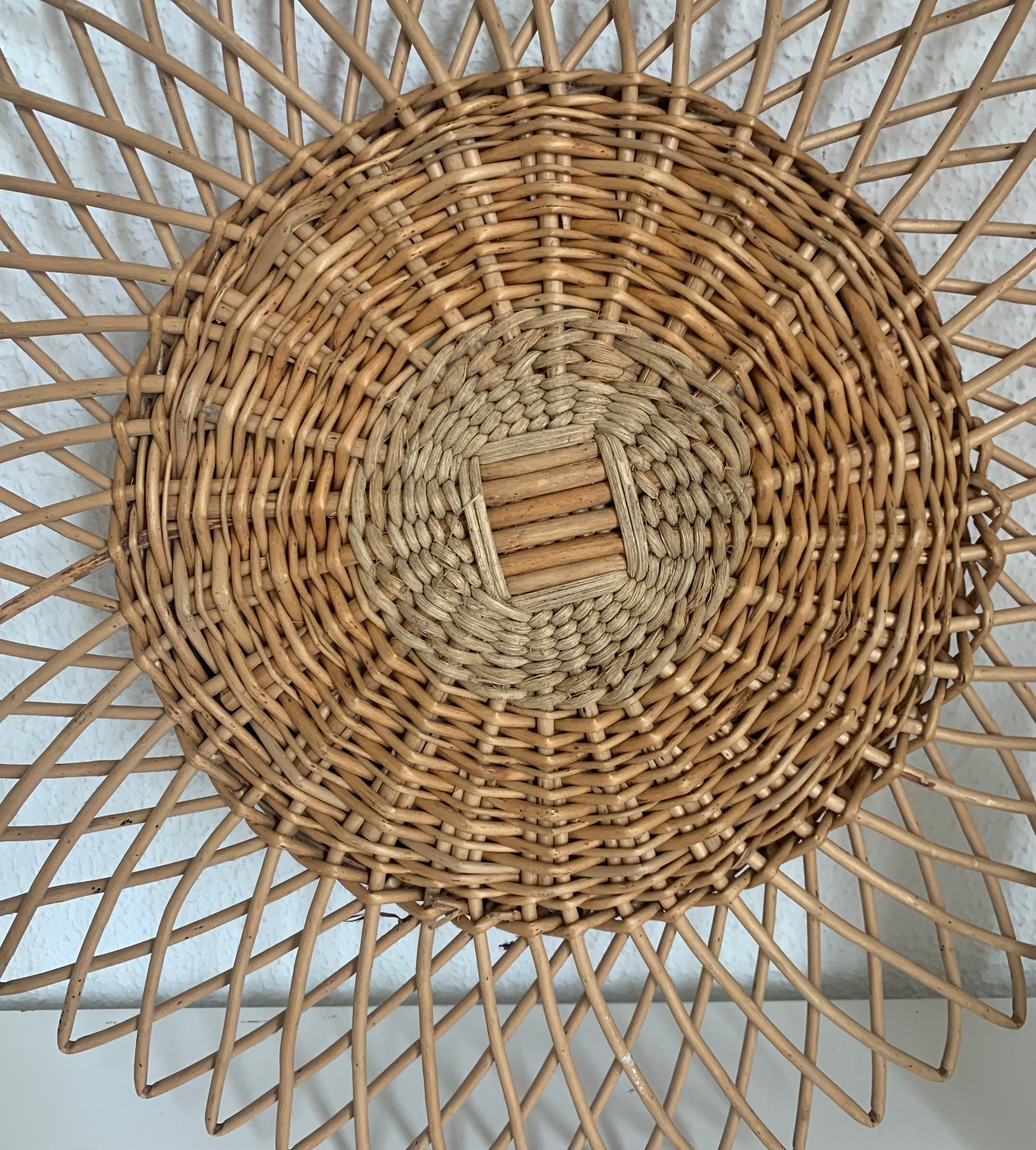 Vintage mirror 1960 sun rattan wicker - 40 cm