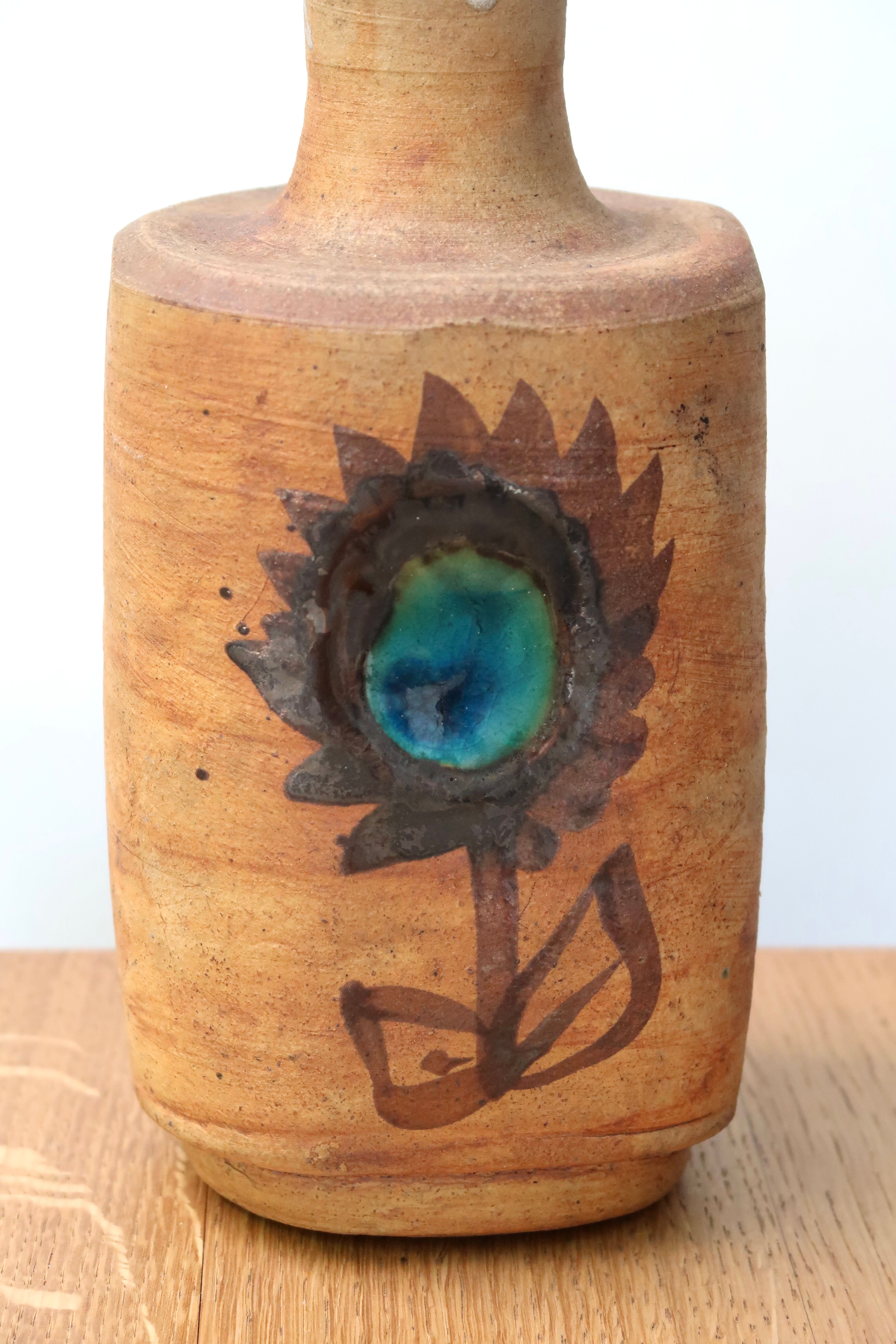 Ceramic bottle from la colombe pottery, floral decoration, 70s