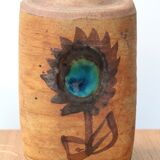 Bouteille en céramique de la poterie de la colombe, décor floral, années 70