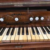 Harmonium ancien anglais soufflets en acajou, XIXieme