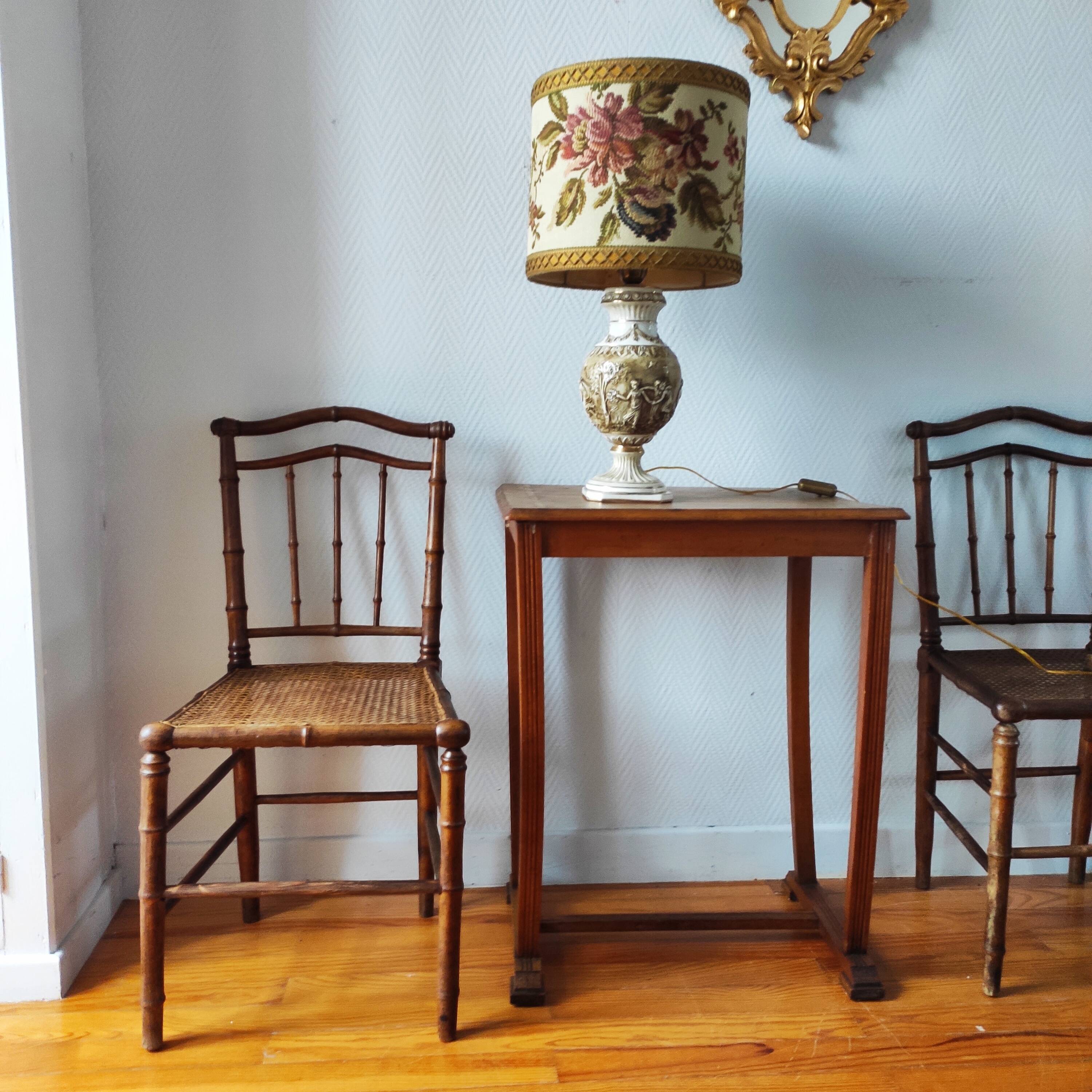 Pair of turned wood and cane chairs