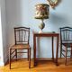Pair of turned wood chairs with caning