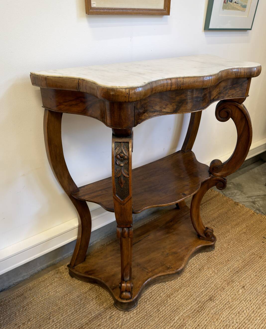 Napoleon III console in walnut and white marble