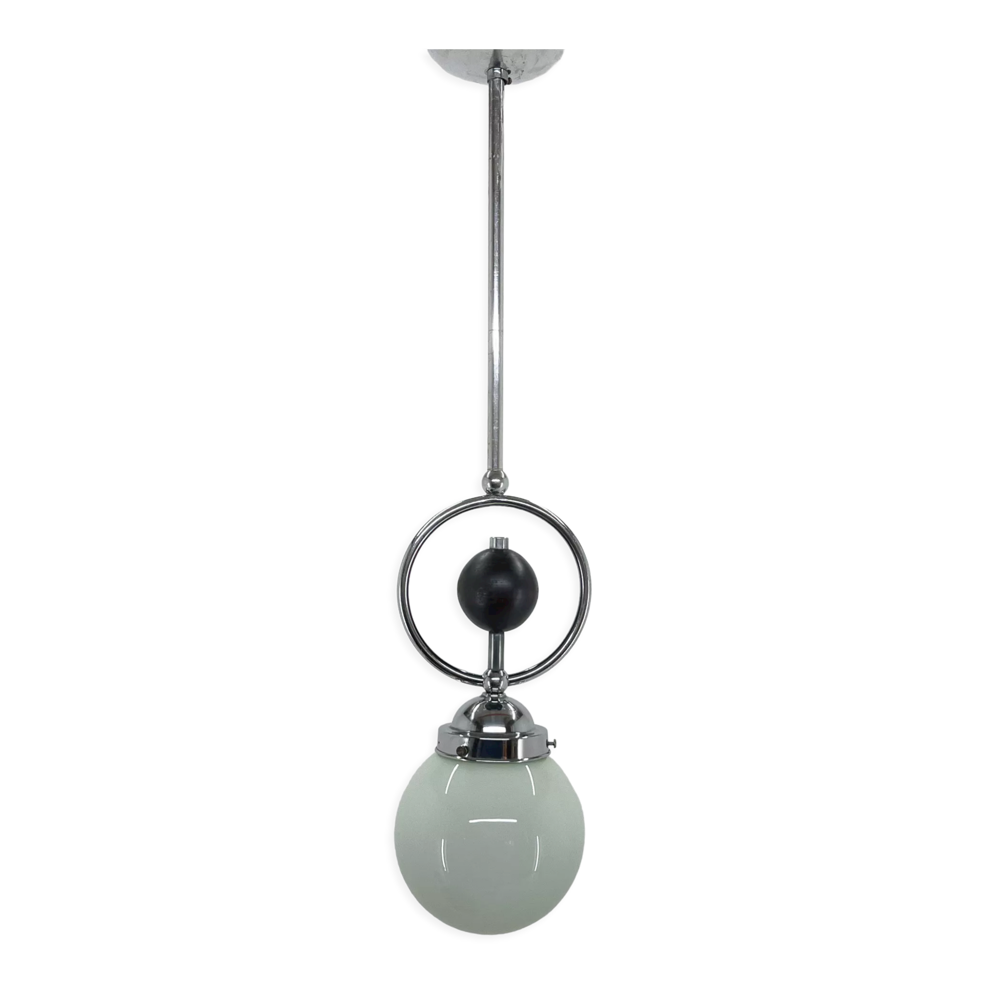 Art Deco Chrome Pendant Light with Wooden Decor