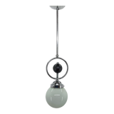 Art Deco Chrome Pendant Light with Wooden Decor