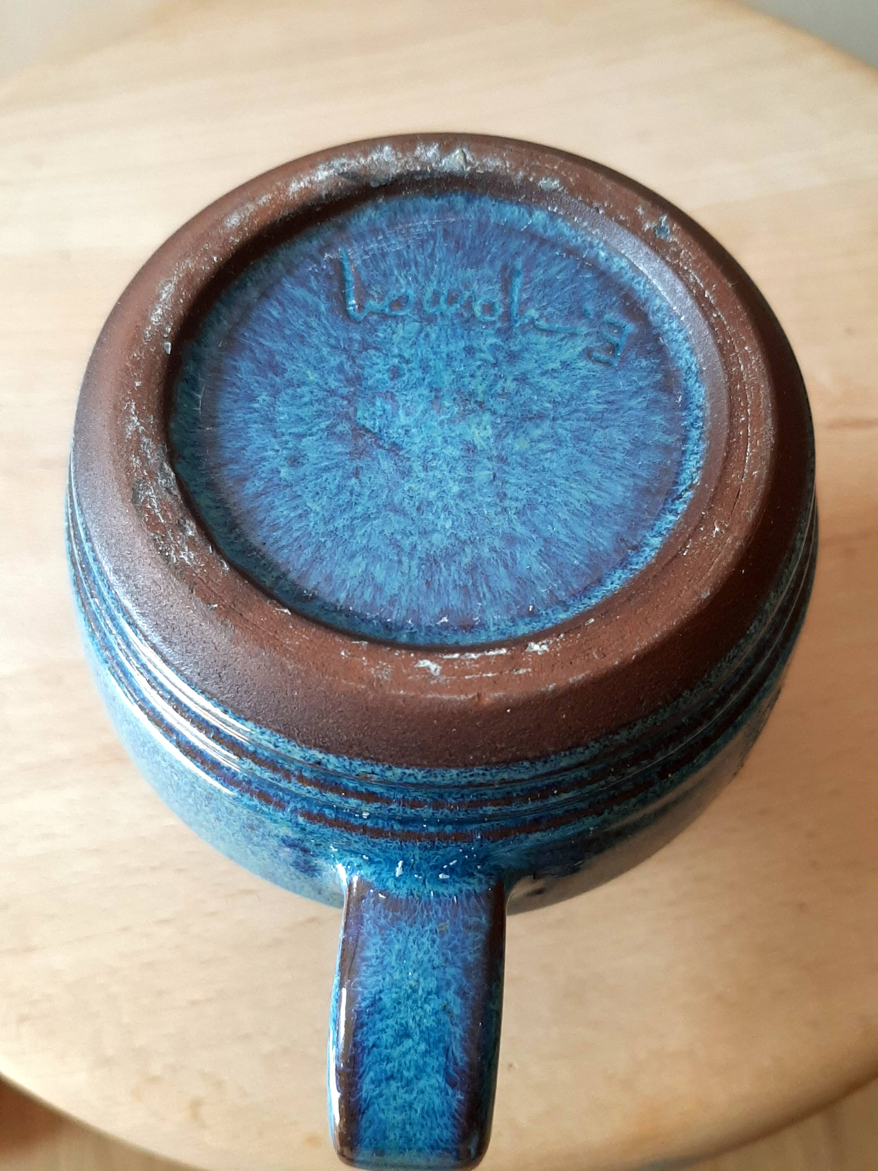 Blue ceramic pitcher Emile Masson Vallauris