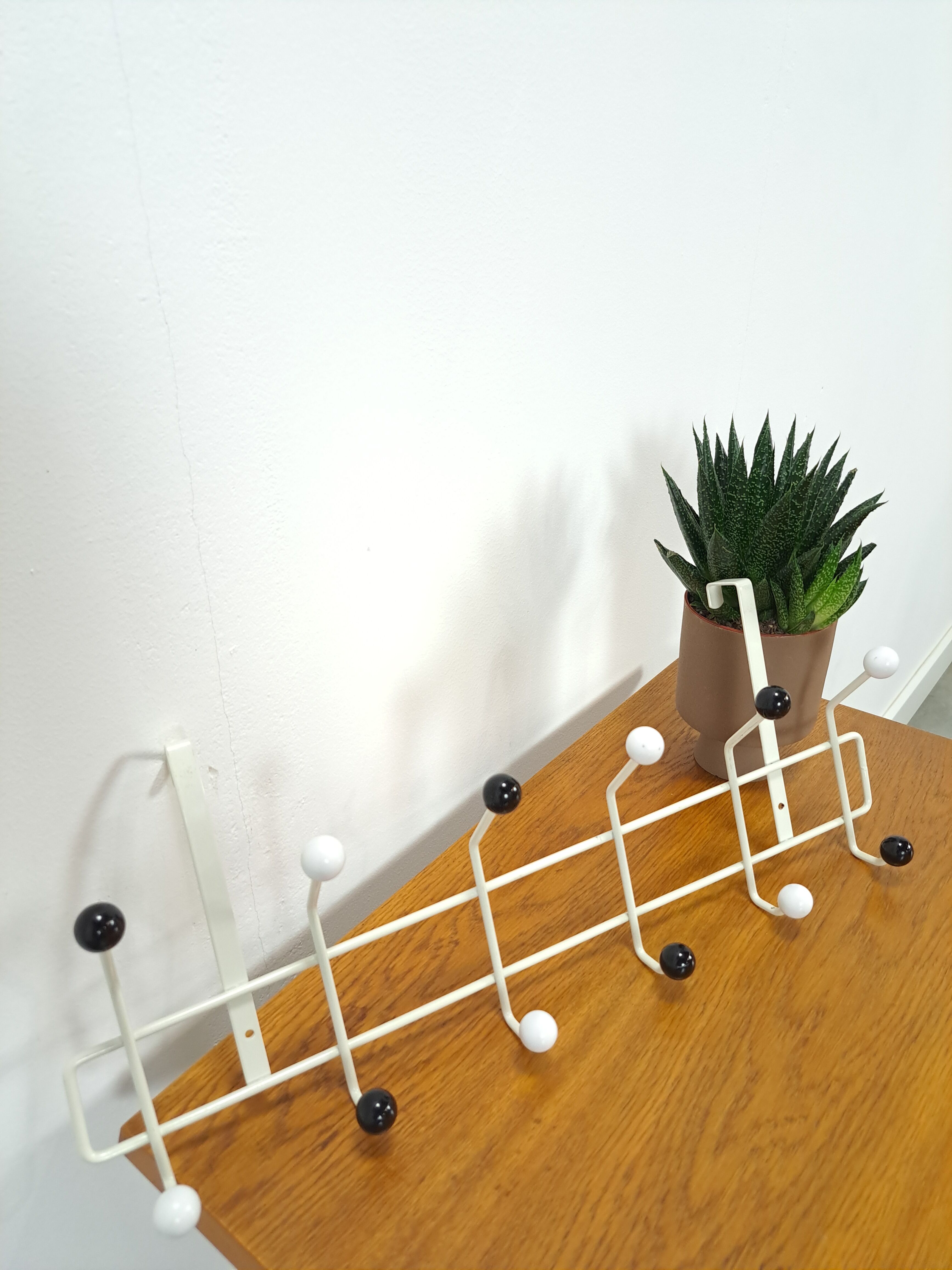 Vintage wall coat rack black white with hooks vintage