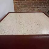 Vintage square travertine and leather coffee table