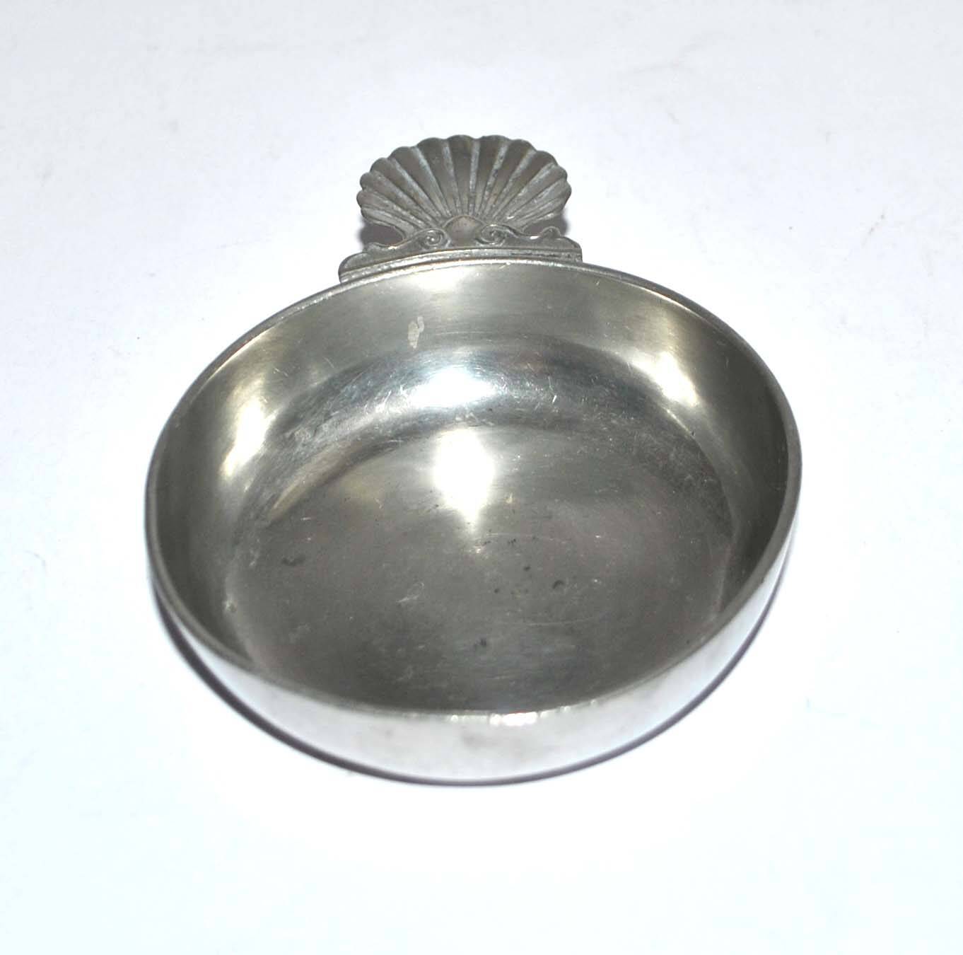Old tastevin cup in shell pewter - hallmark crowned with flowers and clovers