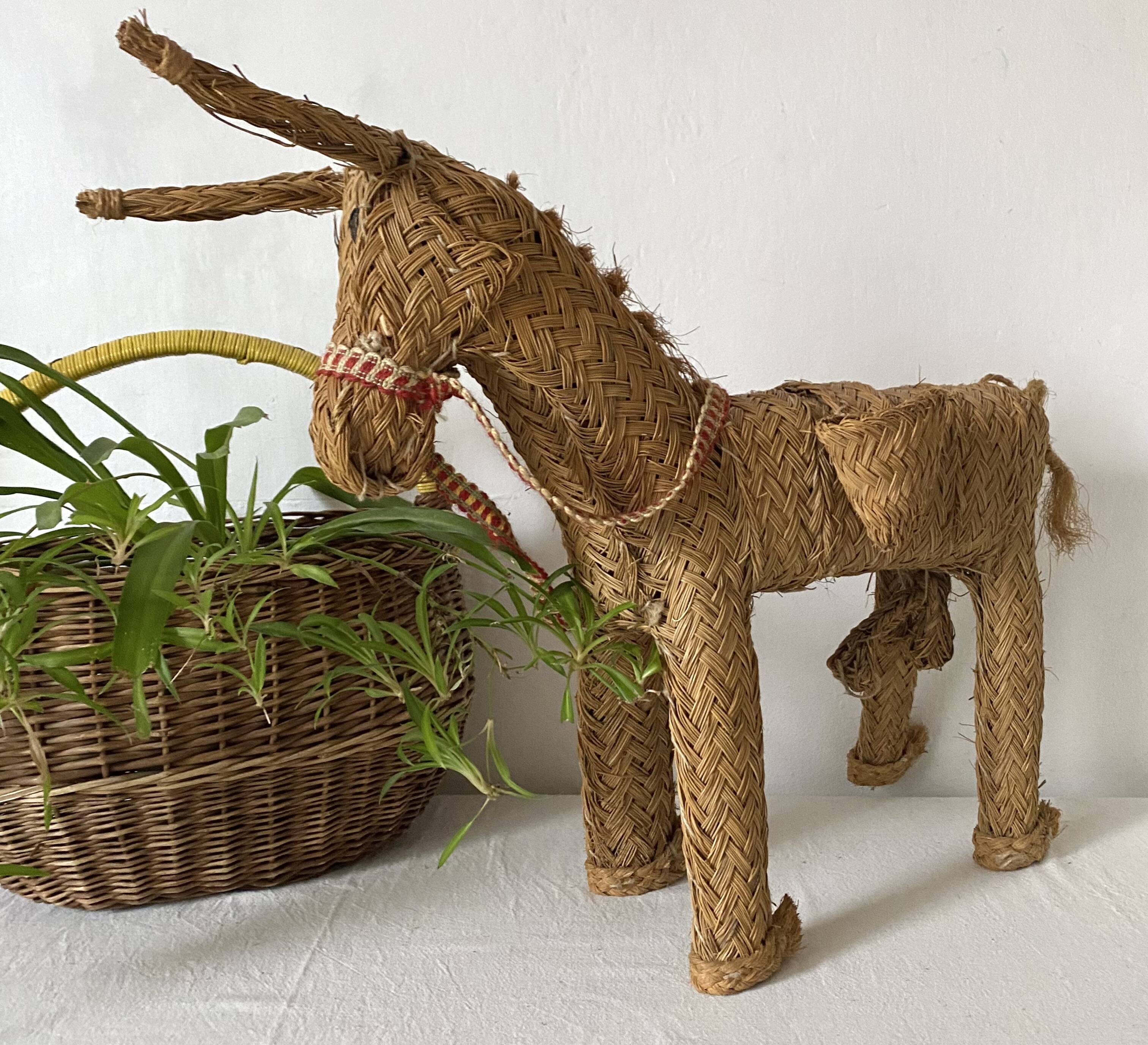 Braided straw donkey, popular art Spain, 1970s