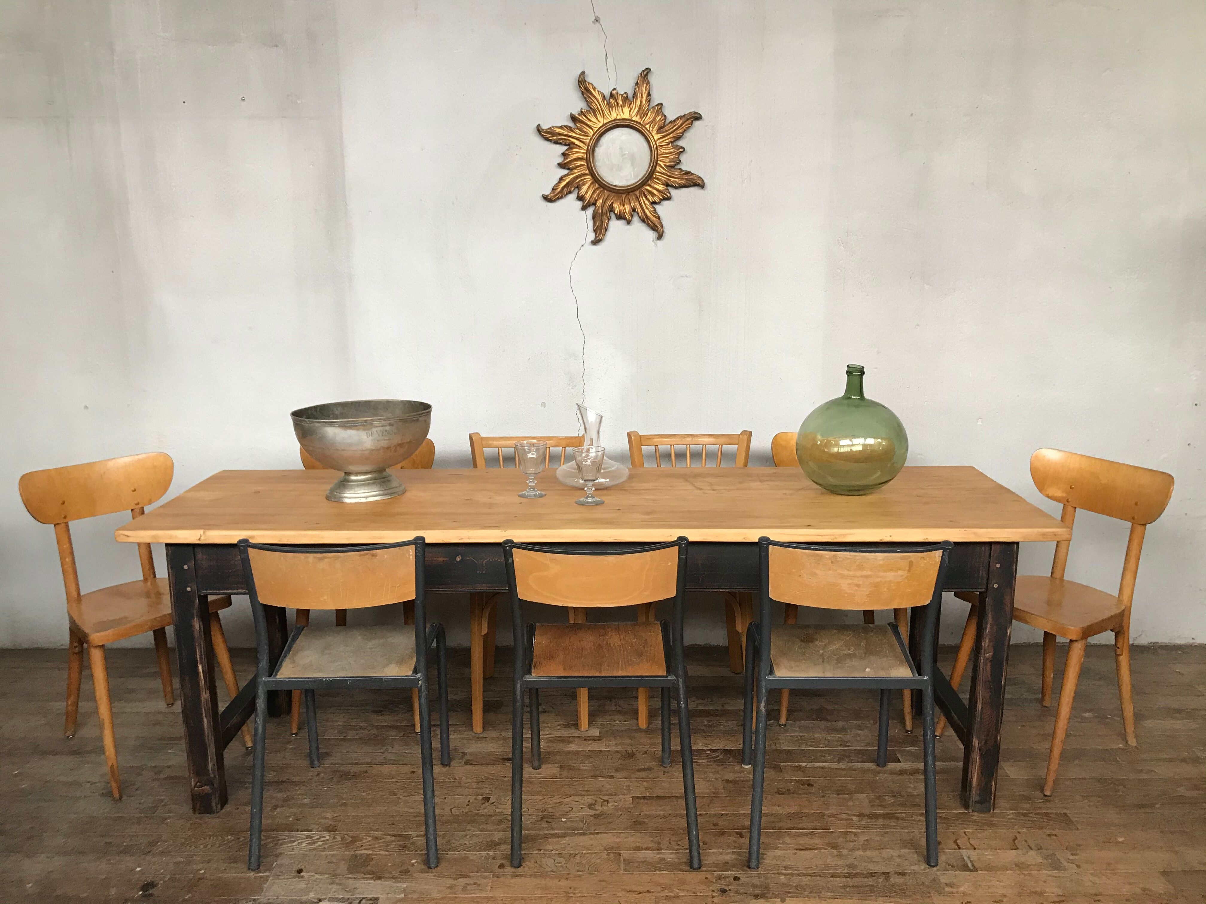Ancienne table de ferme 2m23 , début 20ème sapin bistrot campagne