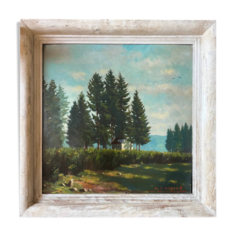 HST painting "Landscape of the Vosges" by Thiebaud Chapelle du Motiron Val-d'Ajol