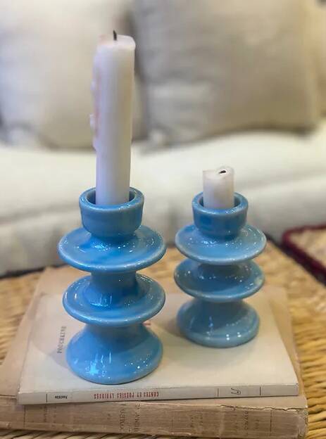 Baby blue sky blue candle holder