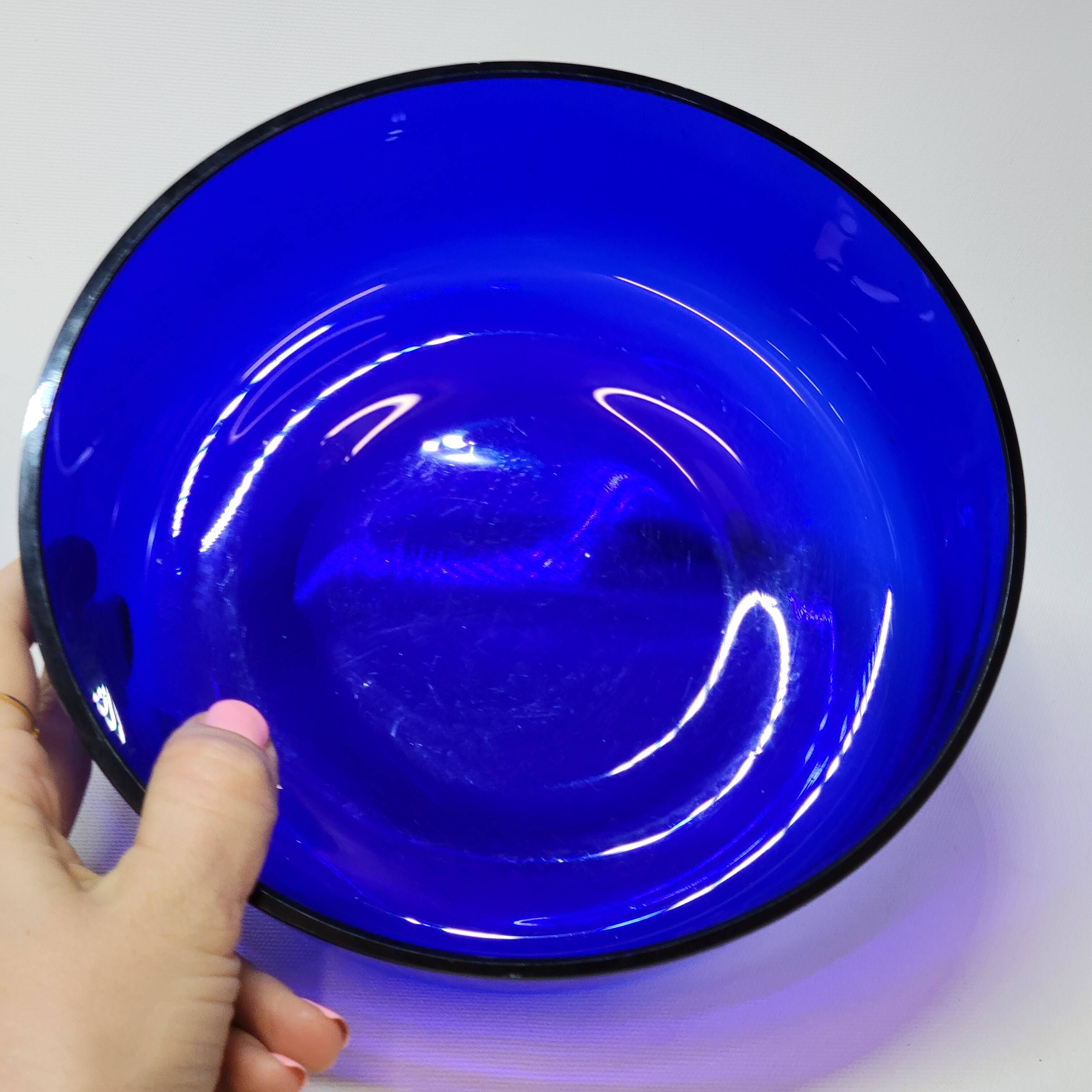 Antique gold metal and cobalt blue glass centerpiece planter