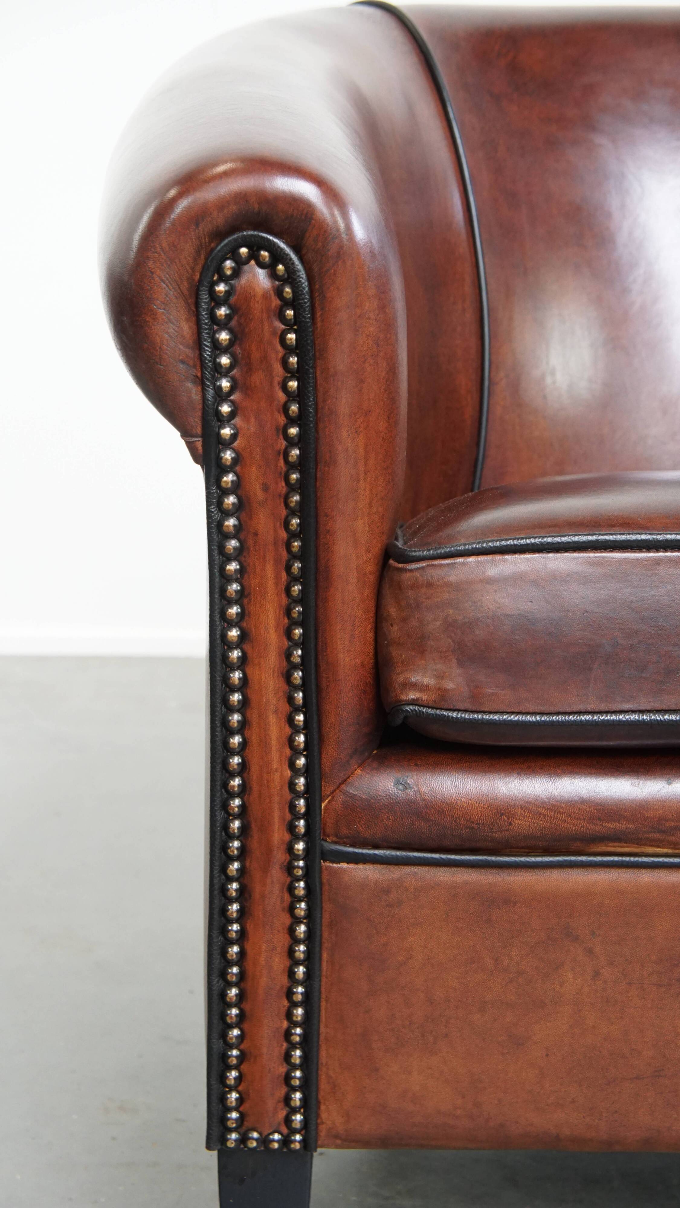 Sheepskin Leather Club Chair with Black Piping