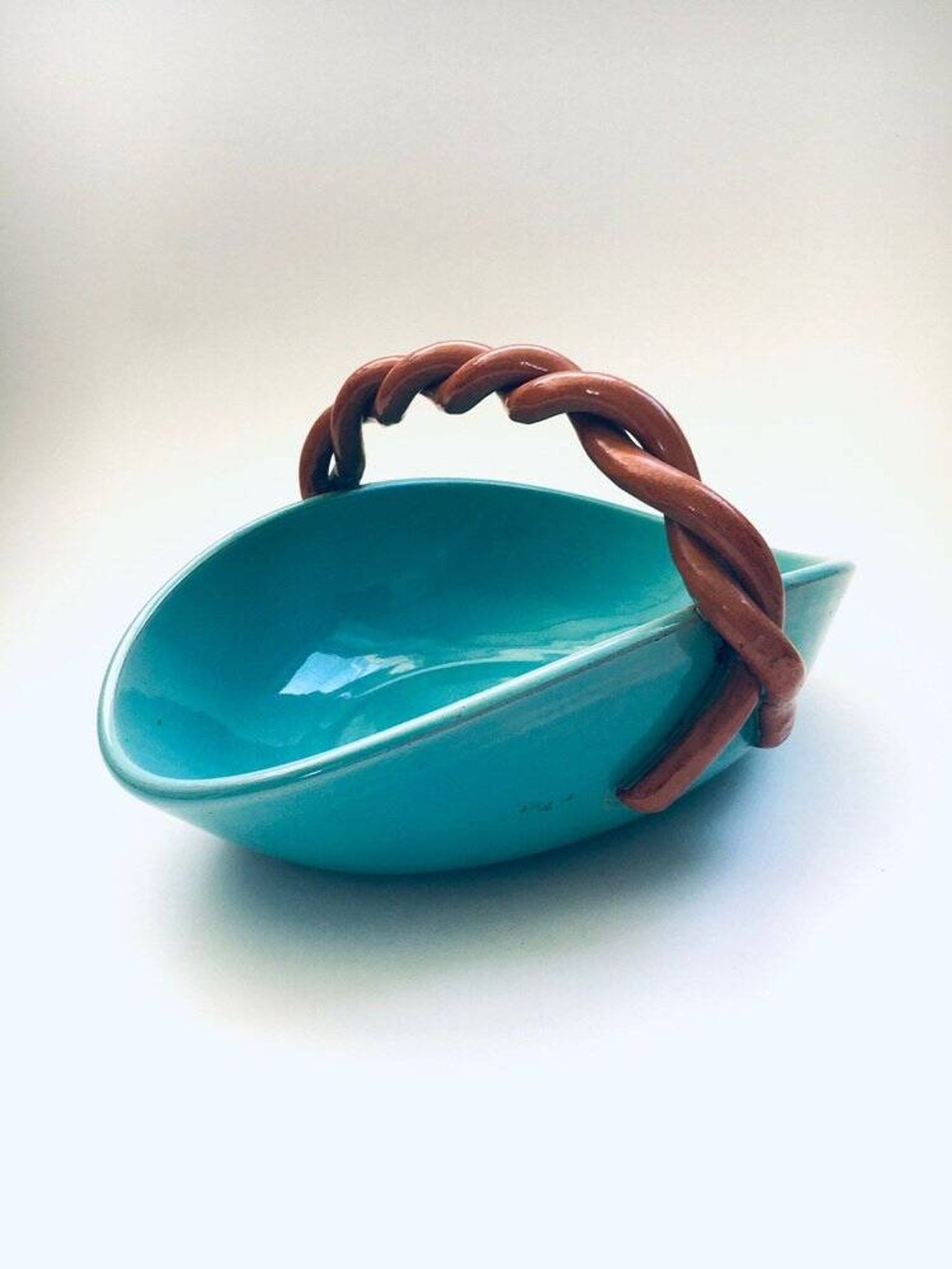 Vintage studio art pottery candy bowl by Alexandre De Wemmel, Belgium, 1950s.