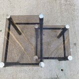 3 black industrial glass nesting coffee tables Yves Boutboul 1970