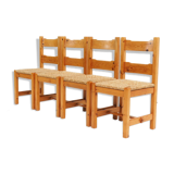 1970’s set of chairs in pine wood with straw seat