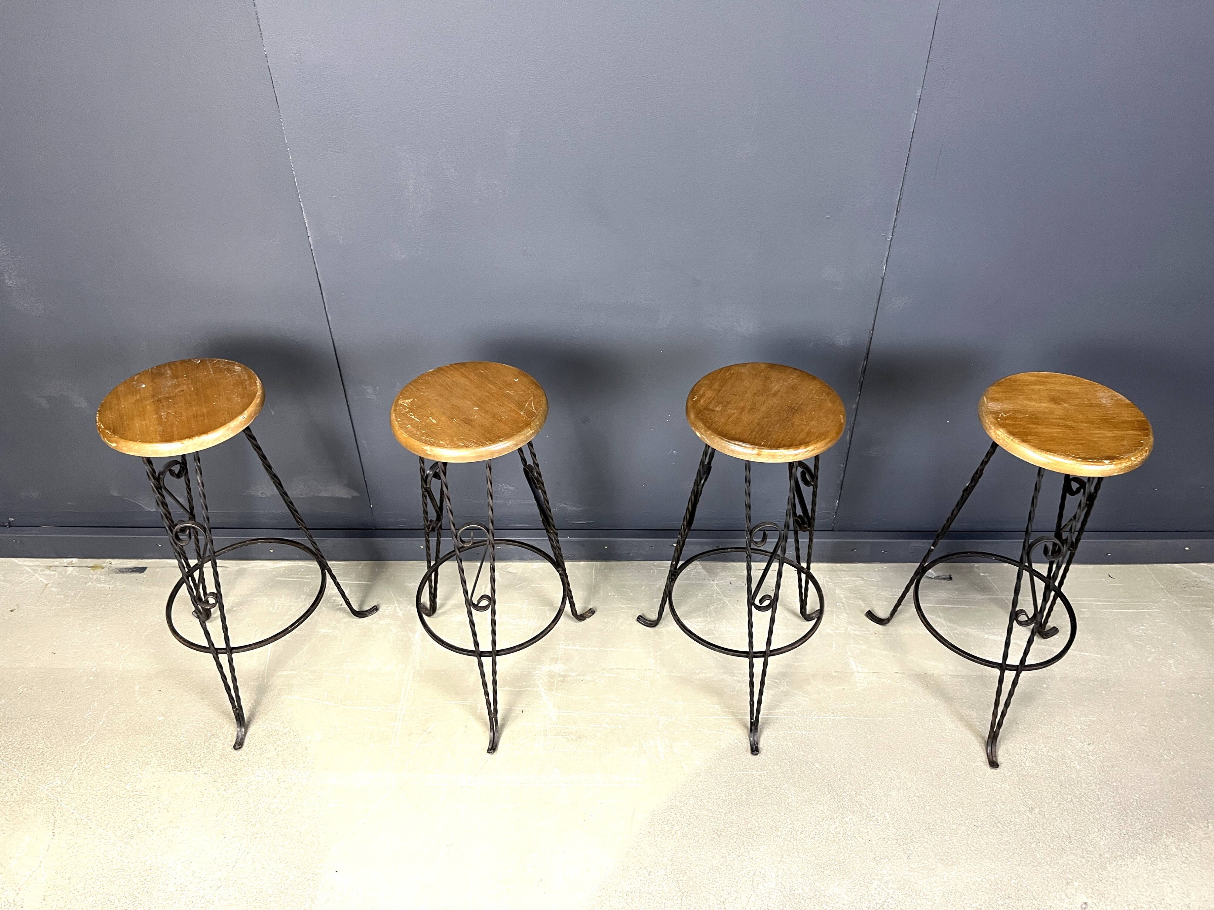 Vintage french wrought iron bar stools, 1960s - set of 4