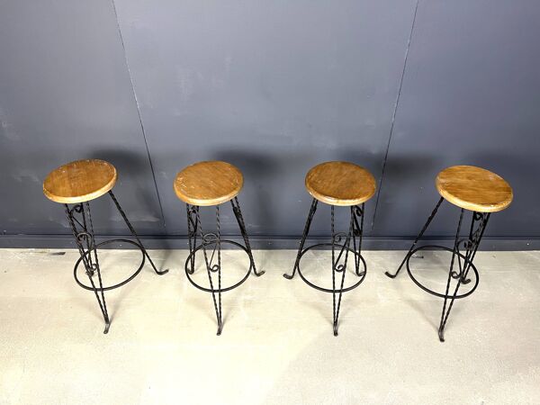 Tabourets de bar vintage en fer forgé français, années 1960 - lot de 4