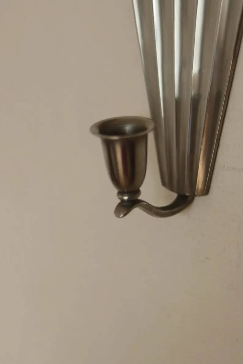Pair of Swedish Pewter Wall Sconces, 1930s, by C.G. Hallberg, Stockholm