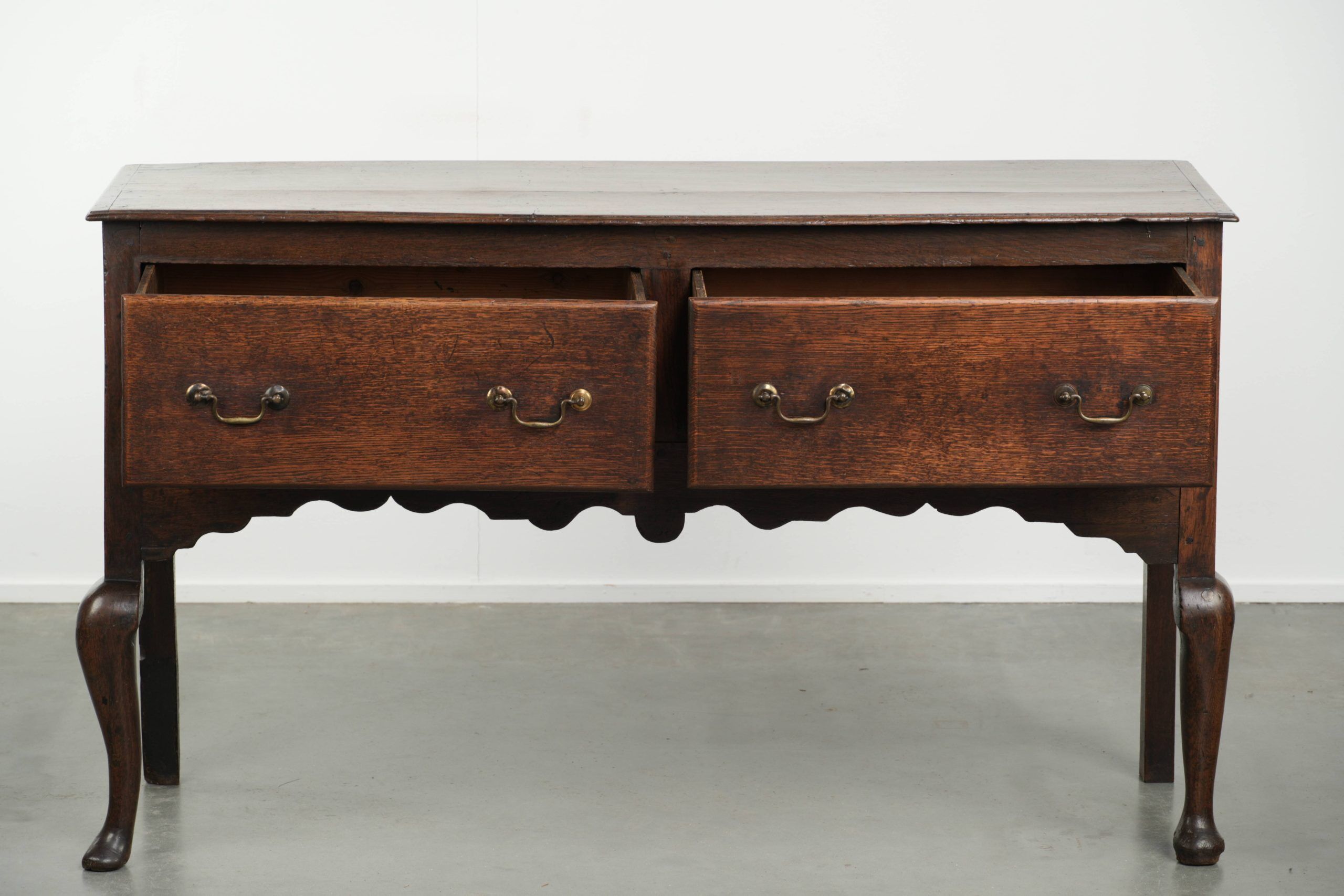 Antique 18th-century English oak dresser/sideboard with brass handles