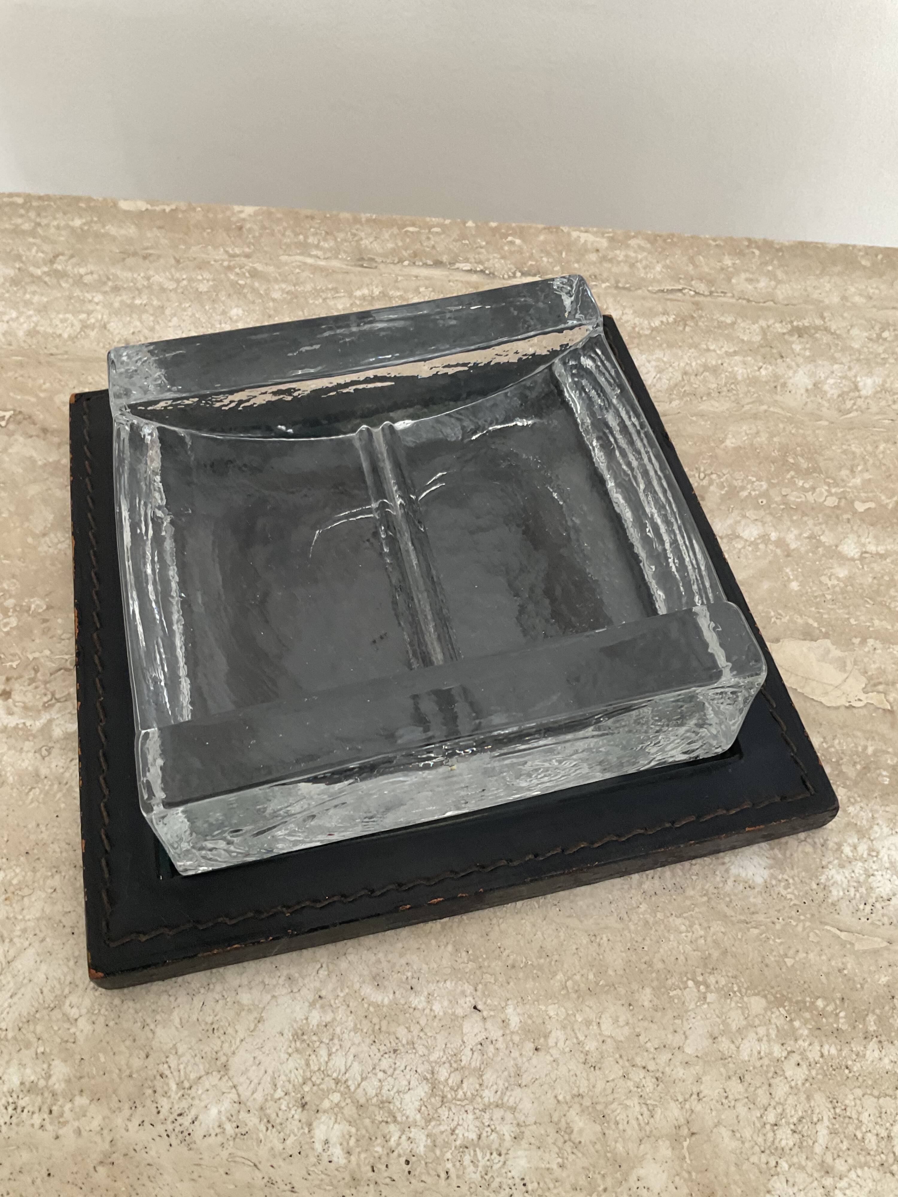 Empty ashtray vintage leather and glass pocket