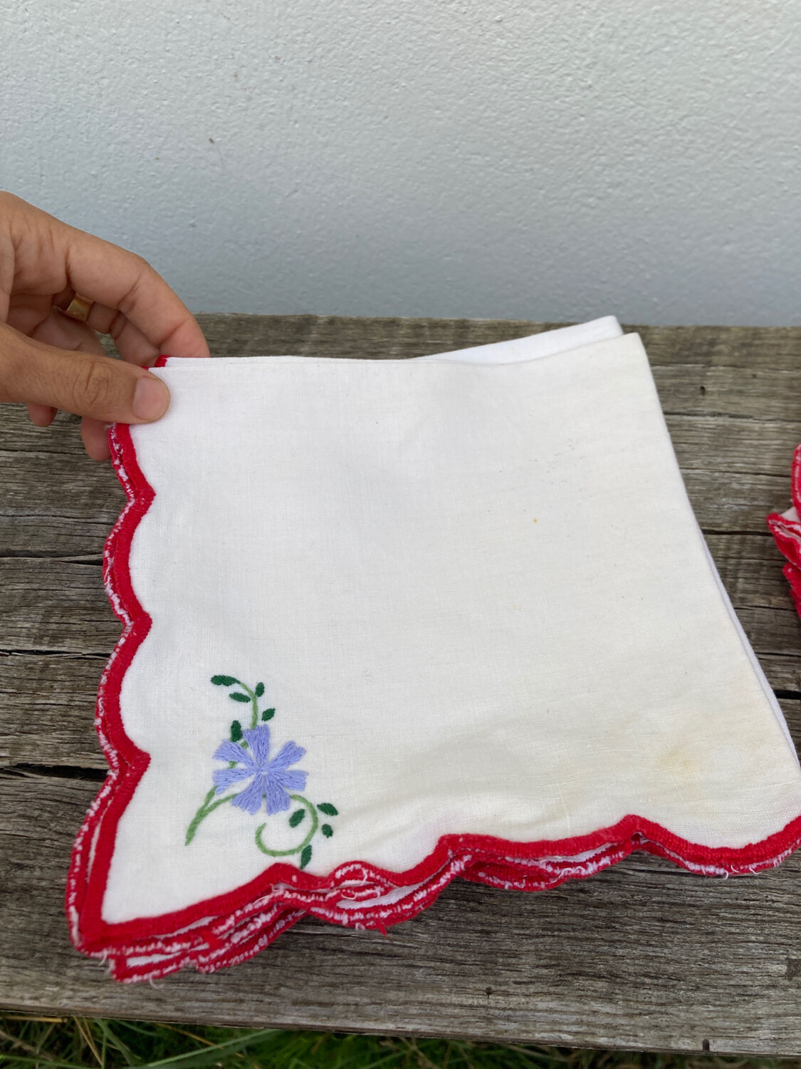 12 antique hand-embroidered linen napkins