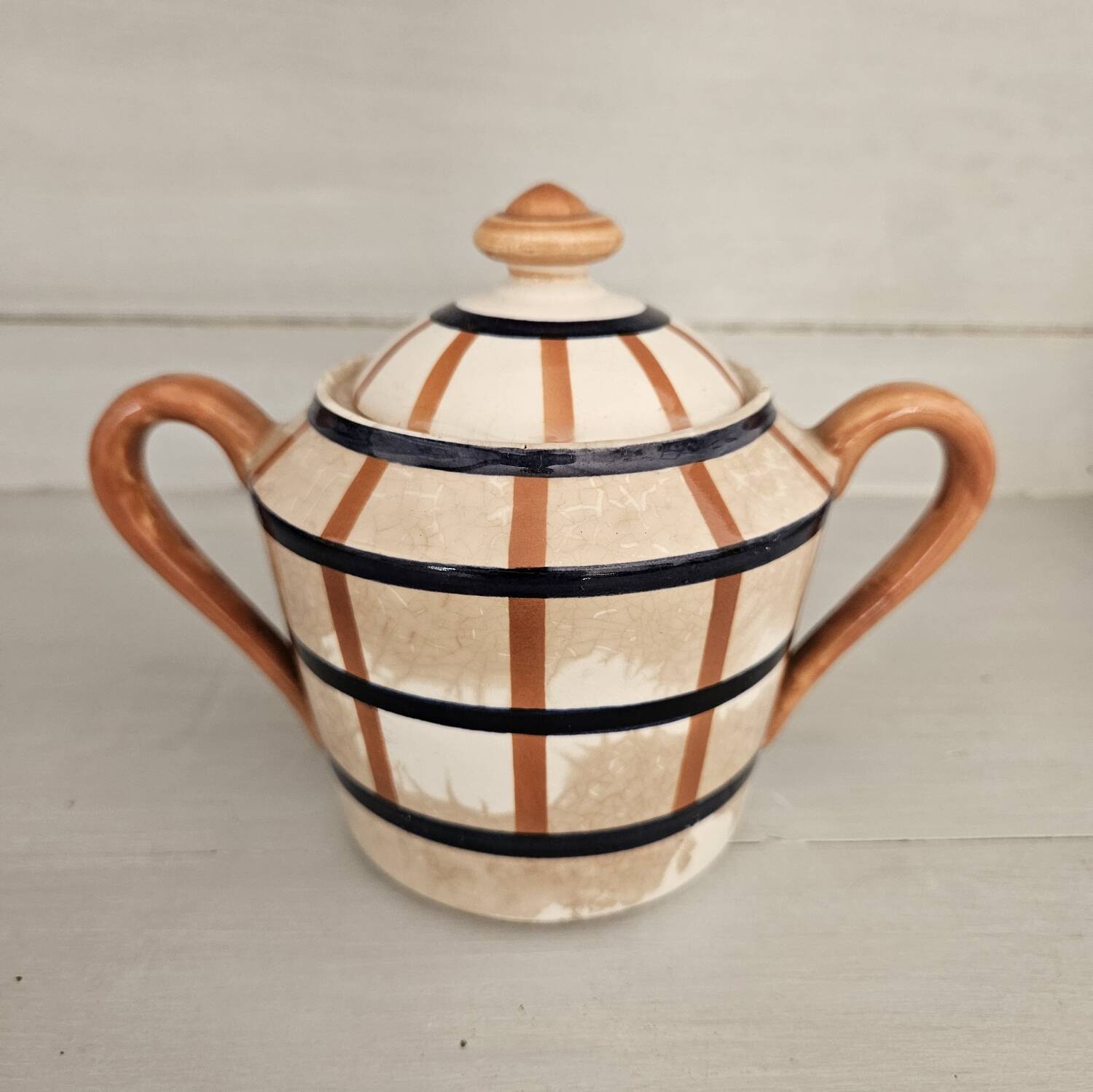 Basque sugar bowl ceramic Hbcm Bearn - vintage 1930s-40s - Brown orange/m
