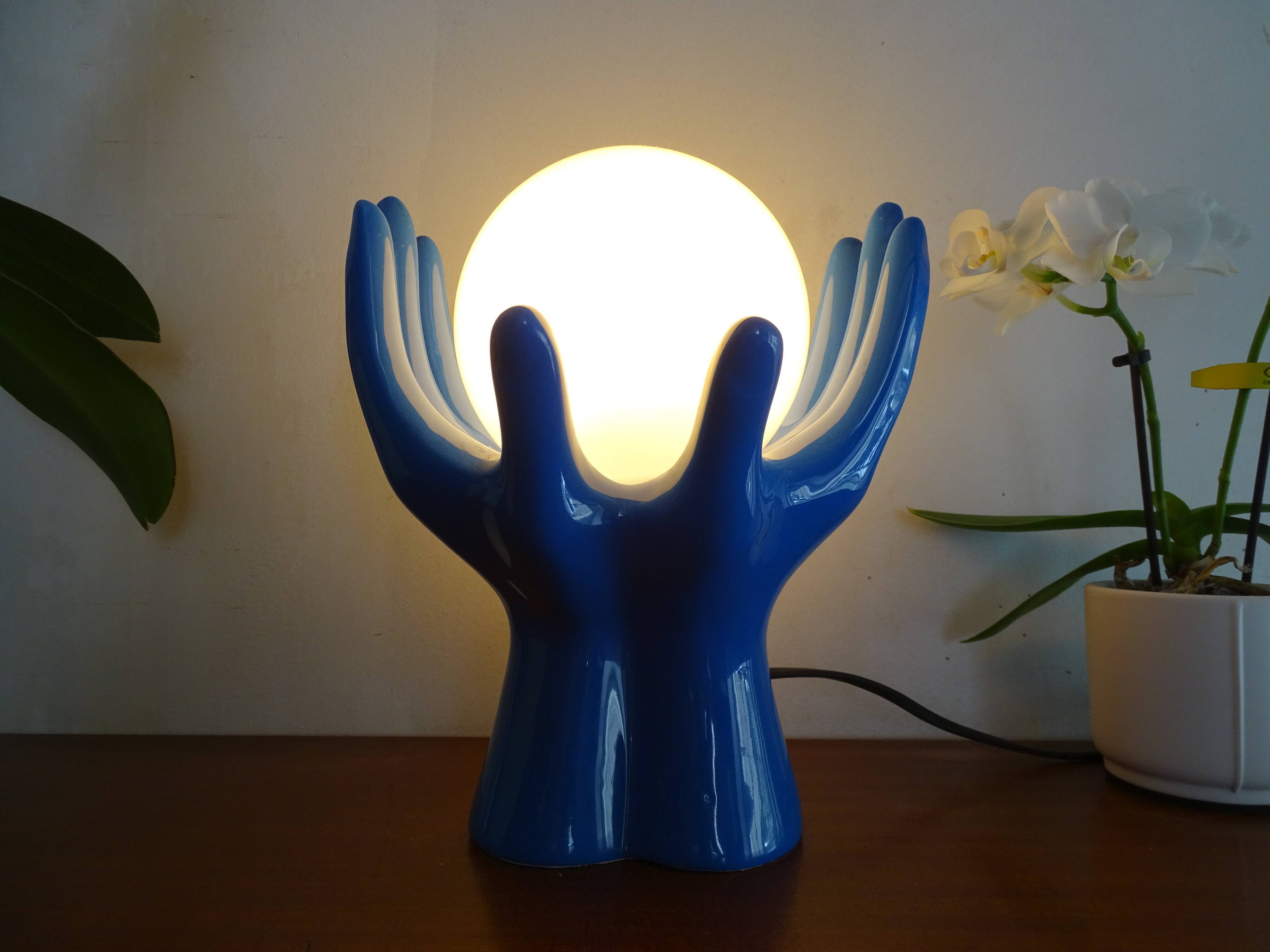 Lampe main céramique globe boule design vintage 1970